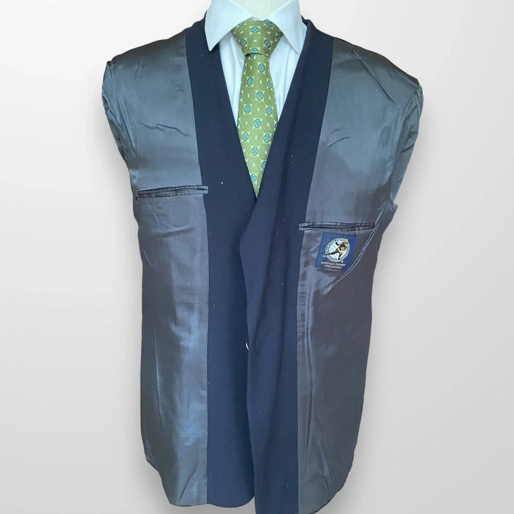 Heisman Trophy Col‎ Blazer Sport Coat Mens 46L Navy Gold Buttons Sport Coat VTG